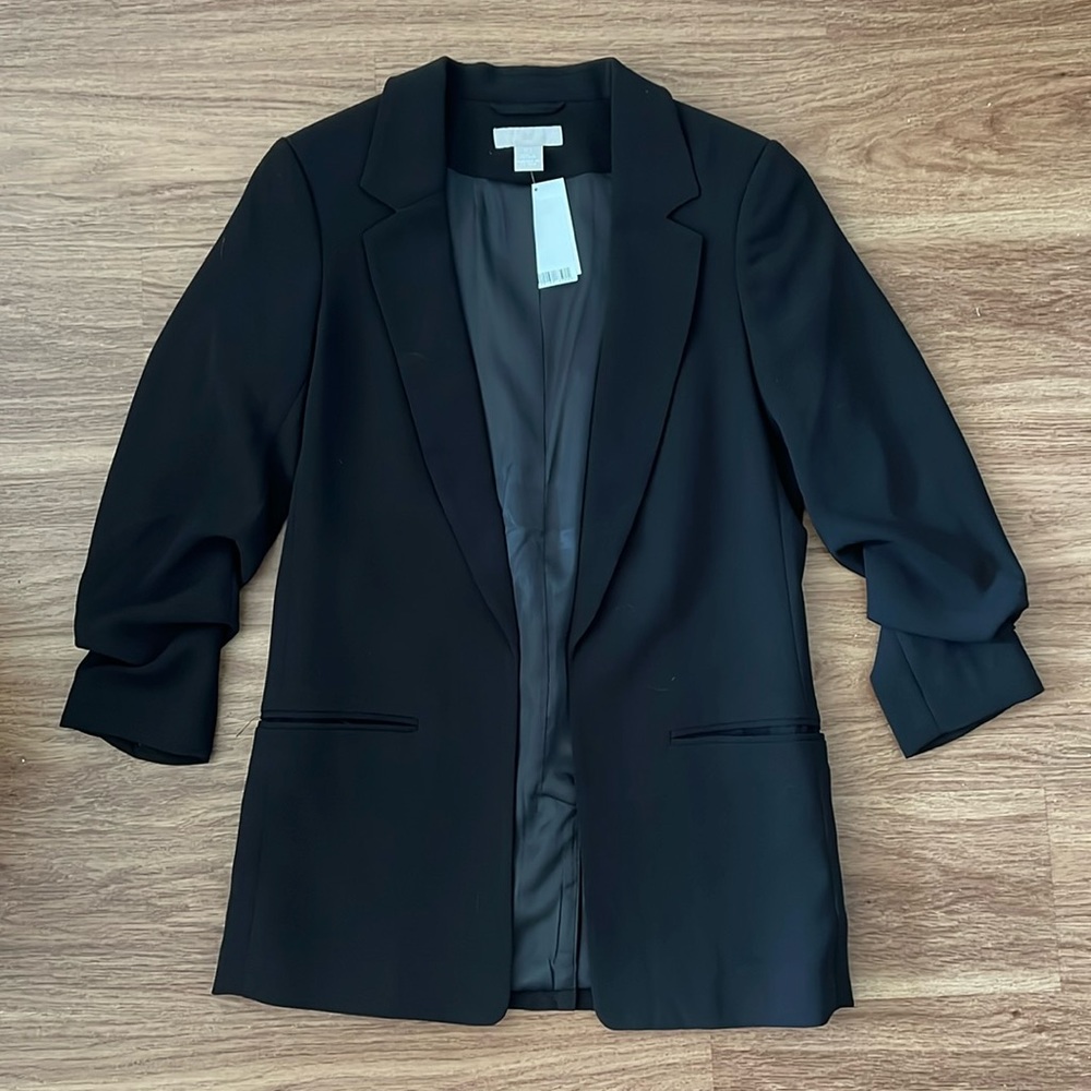 H&M Black Blazer w/ Ruched Sleeves NWT